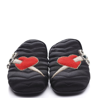 Gucci Satin Embroidered Heart and Dagger Slippers 35.5 Black 2 of 10