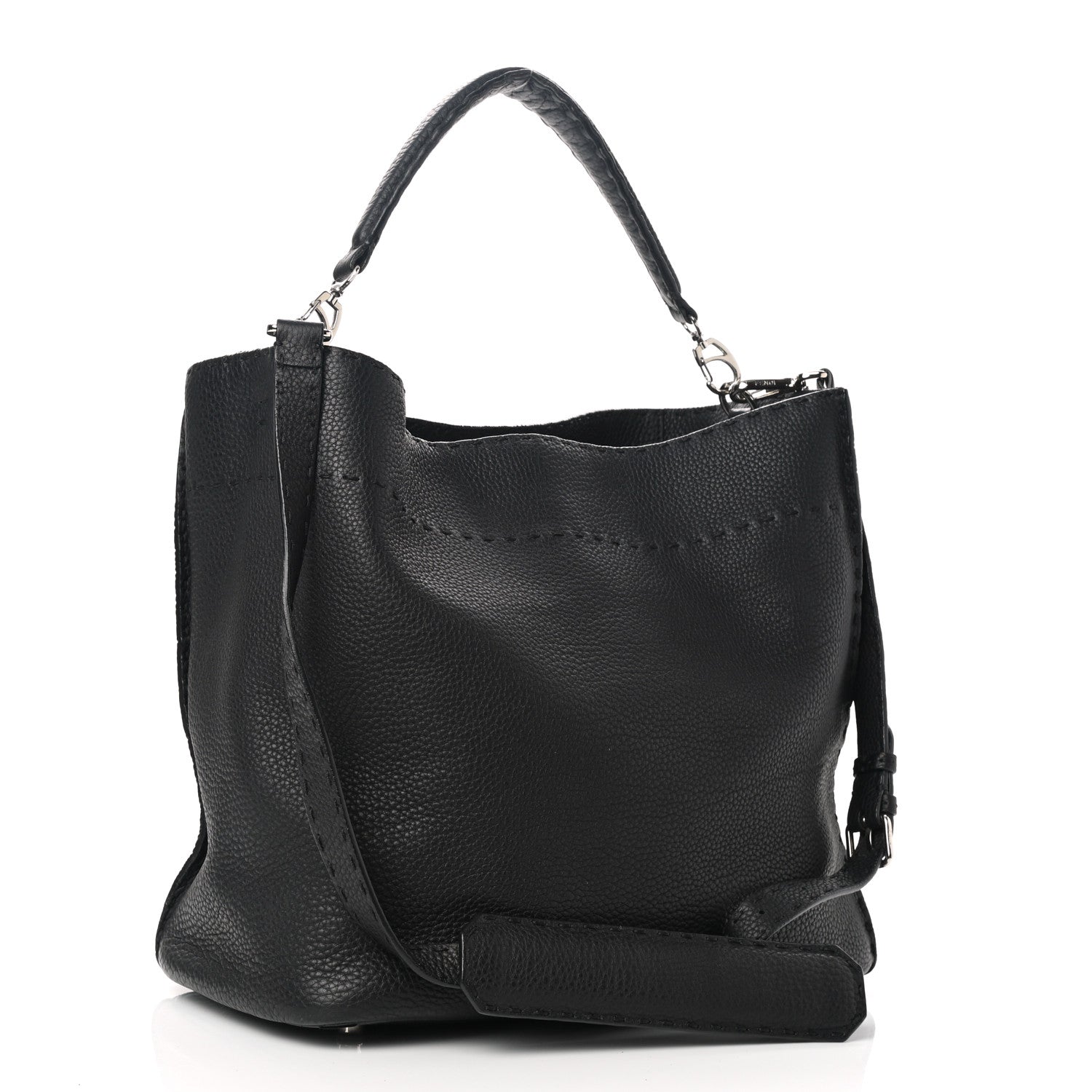 Fendi Cuoio Romano Selleria Large Anna Bucket Bag Black 2 of 14