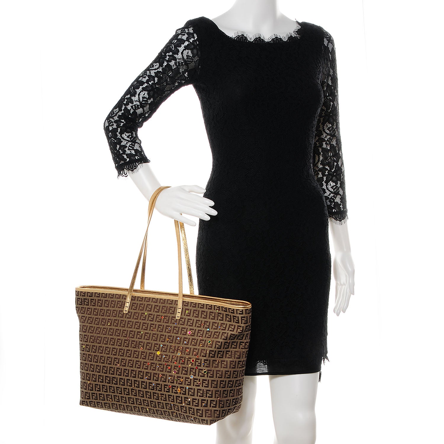 Fendi Crystal Zucchino Roll Tote Gold 2 of 9