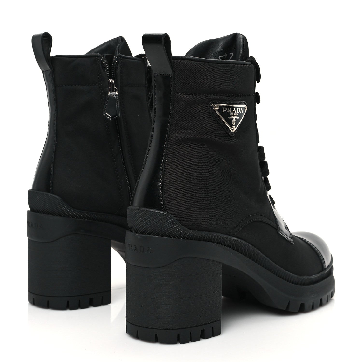Prada Spazzolato Re-Nylon Metal Triangle Logo Lace Up 55mm Ankle Boots 38 Black 5 of 10