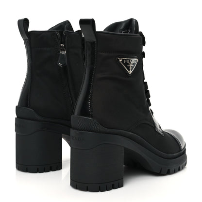 Prada Spazzolato Re-Nylon Metal Triangle Logo Lace Up 55mm Ankle Boots 38 Black 5 of 10