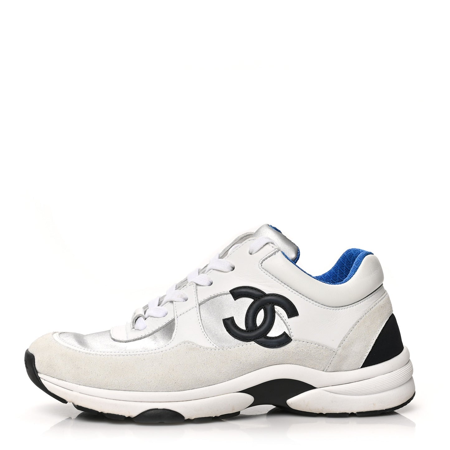 Calfskin Fabric Sneakers 39 White Silver Fluo Blue
