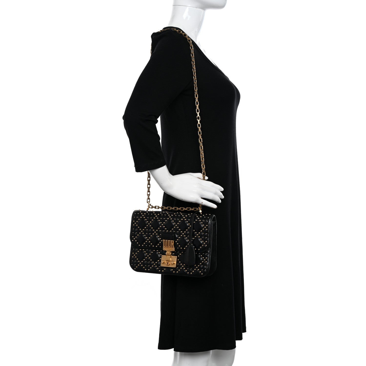 Christian Dior Lambskin Cannage Studded Large Dioraddict Flap Bag Black 2 of 10