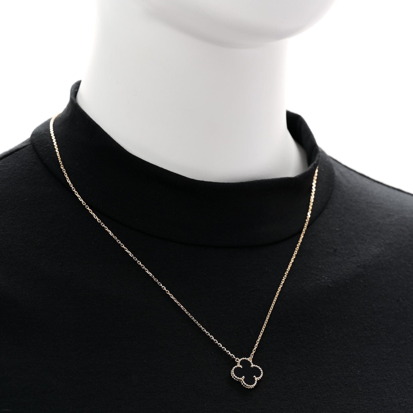 18K Yellow Gold Black Onyx Vintage Alhambra Pendant Necklace