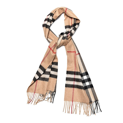 Burberry Cashmere Giant Check Fringe Scarf Camel 1 of 5