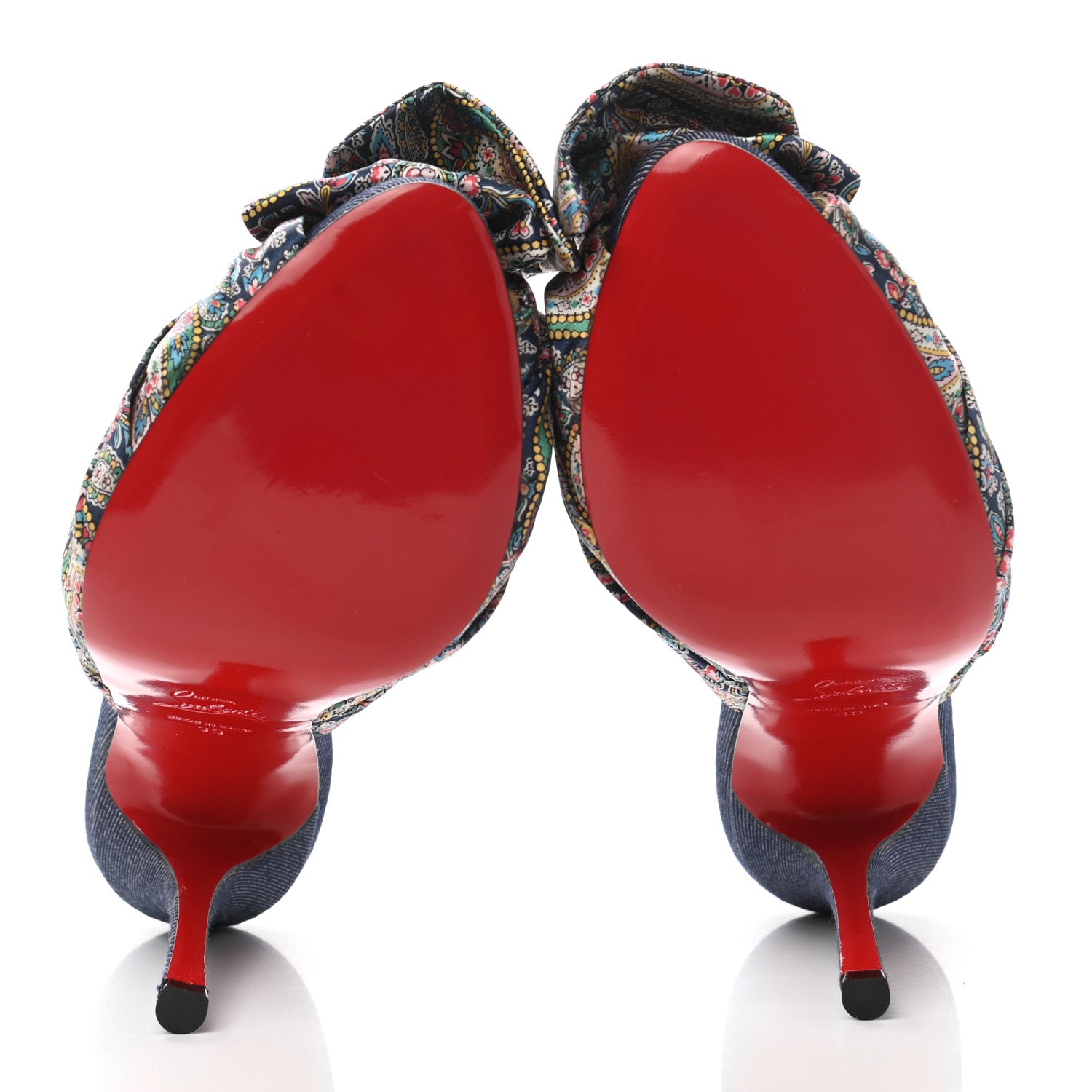 Christian Louboutin Satin Paisley Denim Moniquissima 120 Platform Slide Sandals 39 Positano Blue 5 of 8
