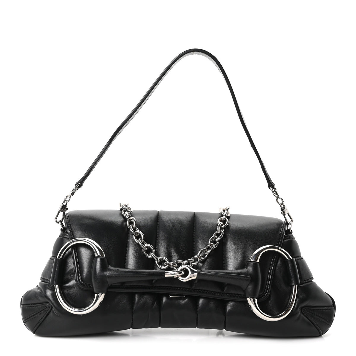 Nappa Vertical Matelasse Medium Maxi Horsebit Chain Shoulder Bag Black