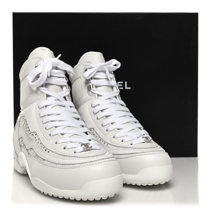 Chanel Calfskin Mesh Strass Womens CC Sneakers 39 White Silver 8 of 8