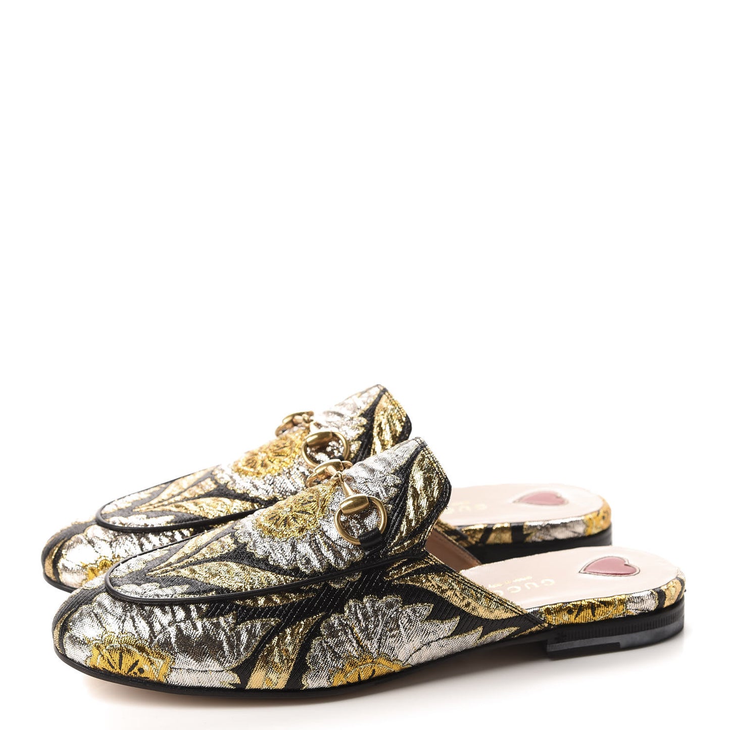 Jacquard Floral Womens Princetown Slippers 36 Oro Black