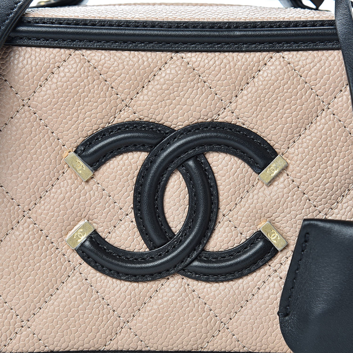 Chanel Caviar Quilted Small CC Filigree Vanity Case Beige Black 8 of 11