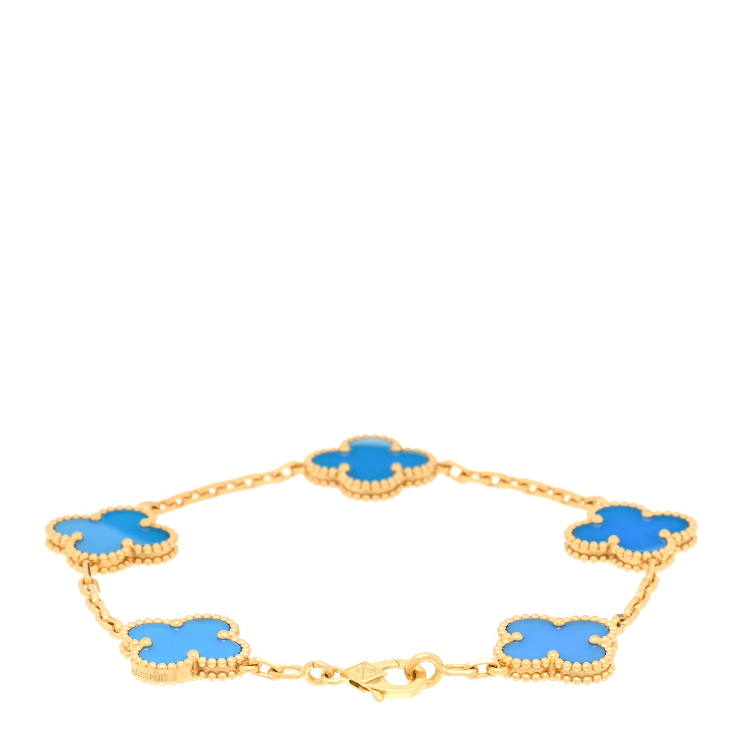 Van Cleef & Arpels 18K Yellow Gold Blue Agate 5 Motifs Vintage Alhambra Bracelet 2 of 3