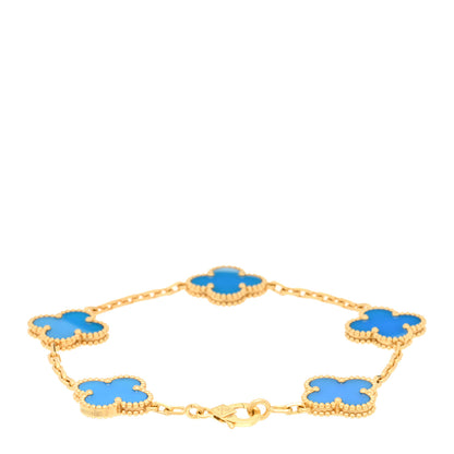Van Cleef & Arpels 18K Yellow Gold Blue Agate 5 Motifs Vintage Alhambra Bracelet 2 of 3