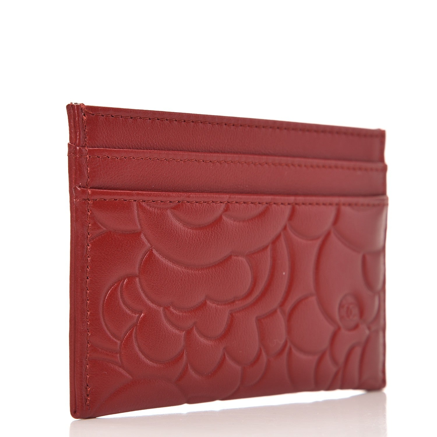 Chanel Lambskin Camellia Embossed Card Holder Red 3 of 9
