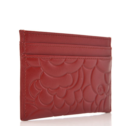 Chanel Lambskin Camellia Embossed Card Holder Red 3 of 9