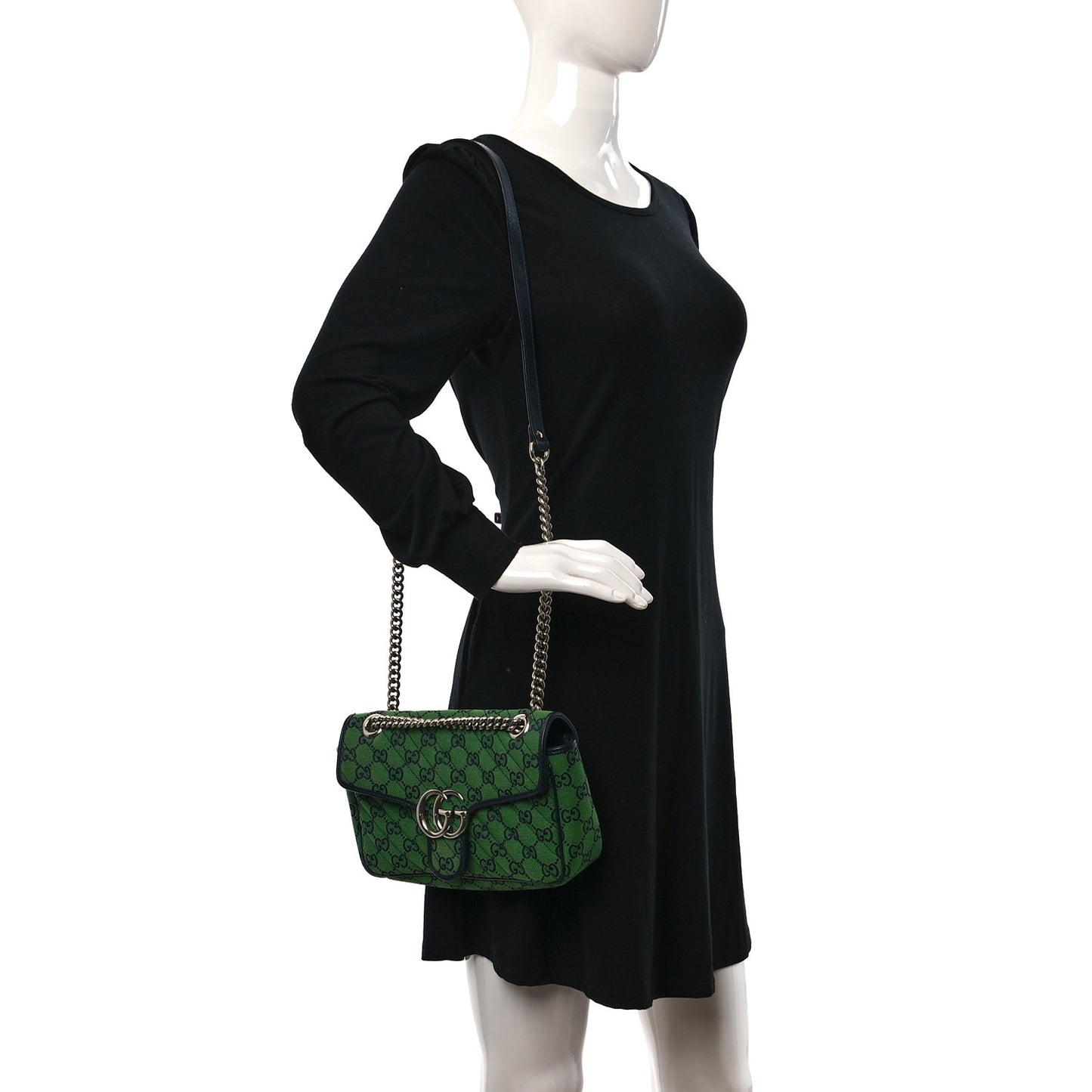 Monogram Multicolor Matelasse Diagonal Small GG Marmont Shoulder Bag Green Blue