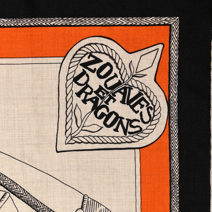 Hermes Cashmere Silk Zouaves Et Dragons Shawl 140 Naturel Orange Black 5 of 5