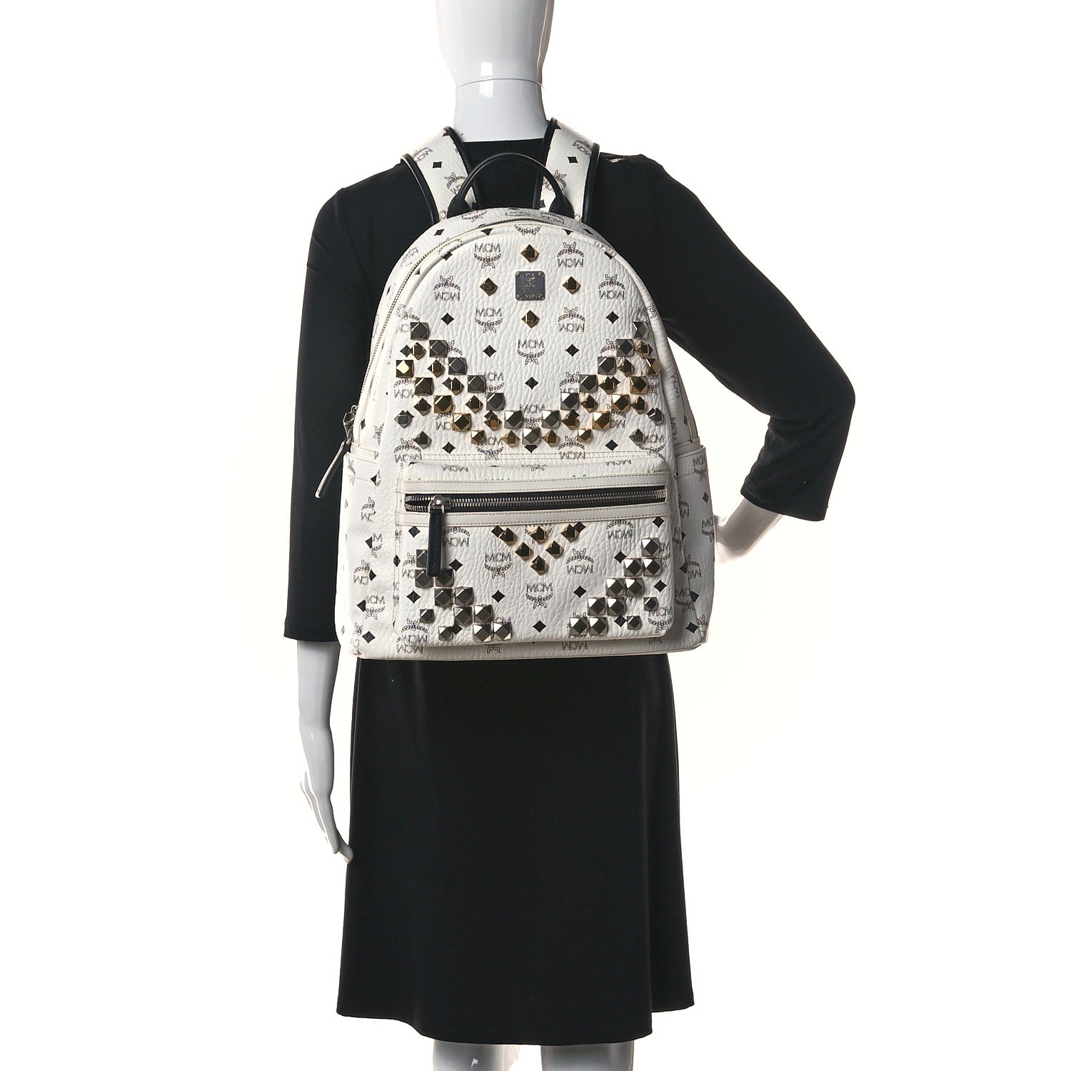 MCM Visetos Studded Medium Stark M Backpack White 2 of 9