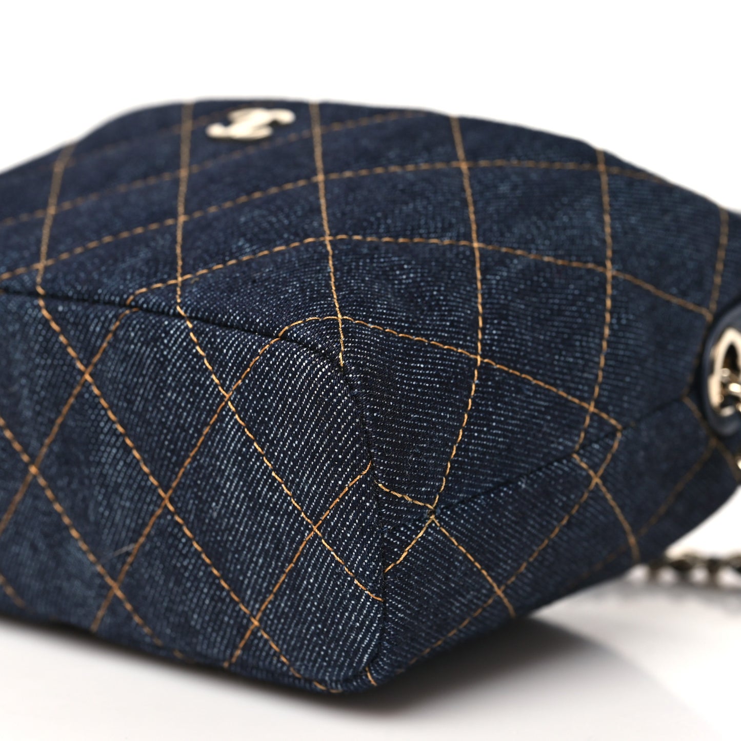 Denim Quilted Hobo Clutch With Chain Dark Blue Orange