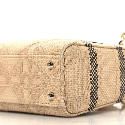 Christian Dior Raffia Woven Cannage Embroidered Mini Lady D-Lite Natural Black 9 of 10