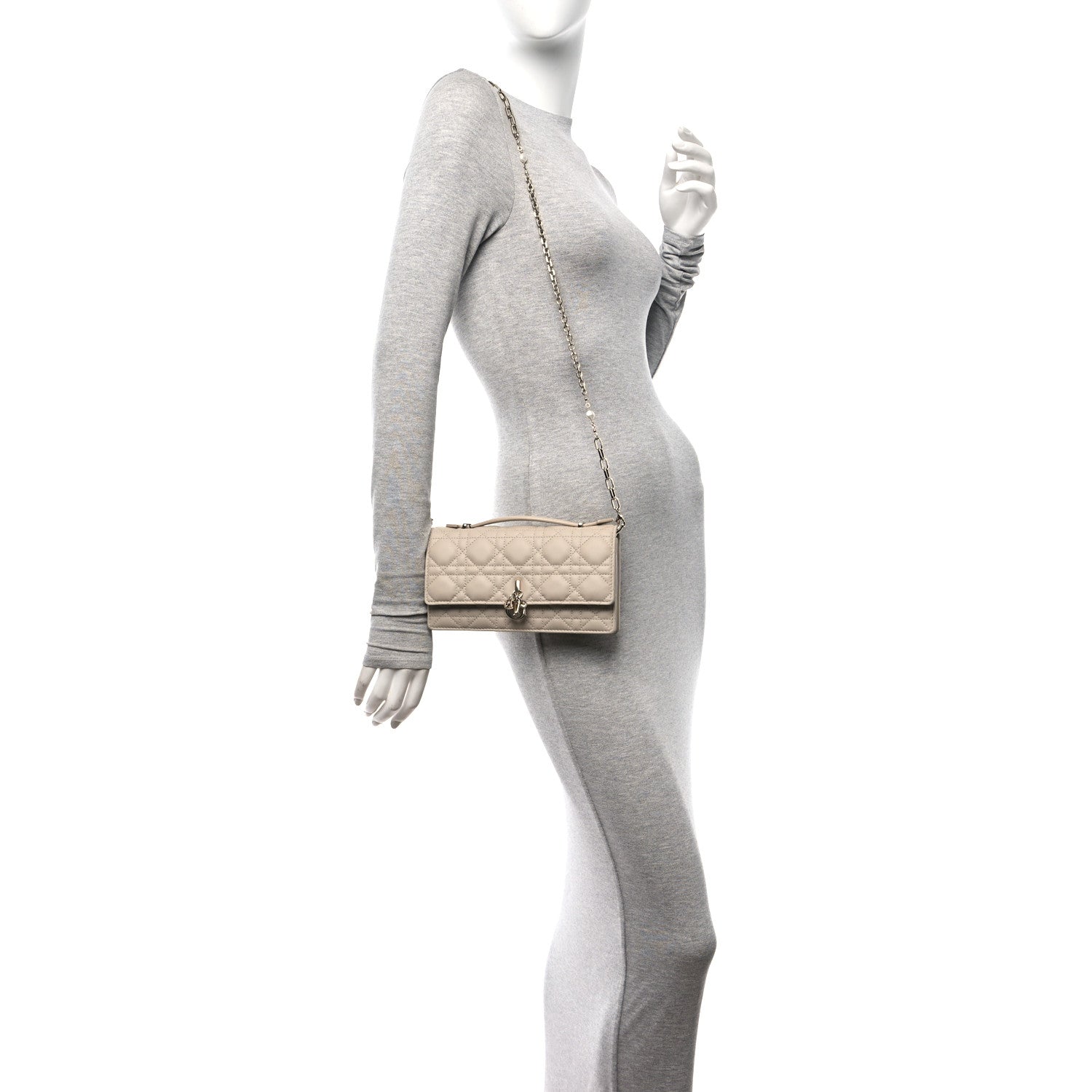Christian Dior Lambskin Cannage Mini My Dior Top Handle Clutch Beige 2 of 10