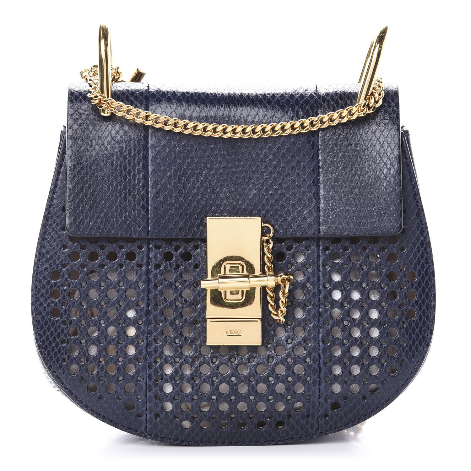 Chloe Ayers Perforated Mini Drew Shoulder Bag Navy 1 of 13