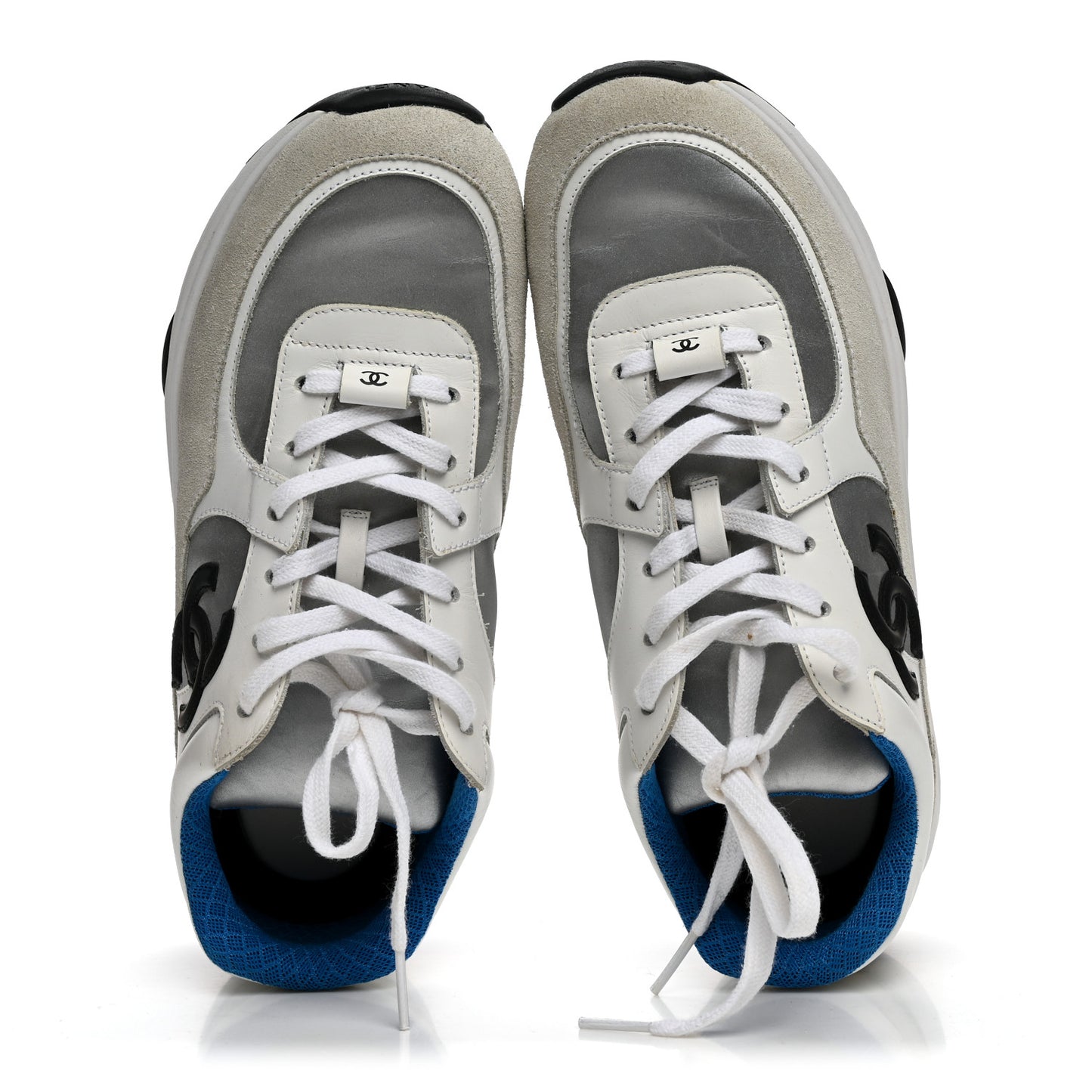 Calfskin Fabric Sneakers 39.5 White Silver Fluo Blue
