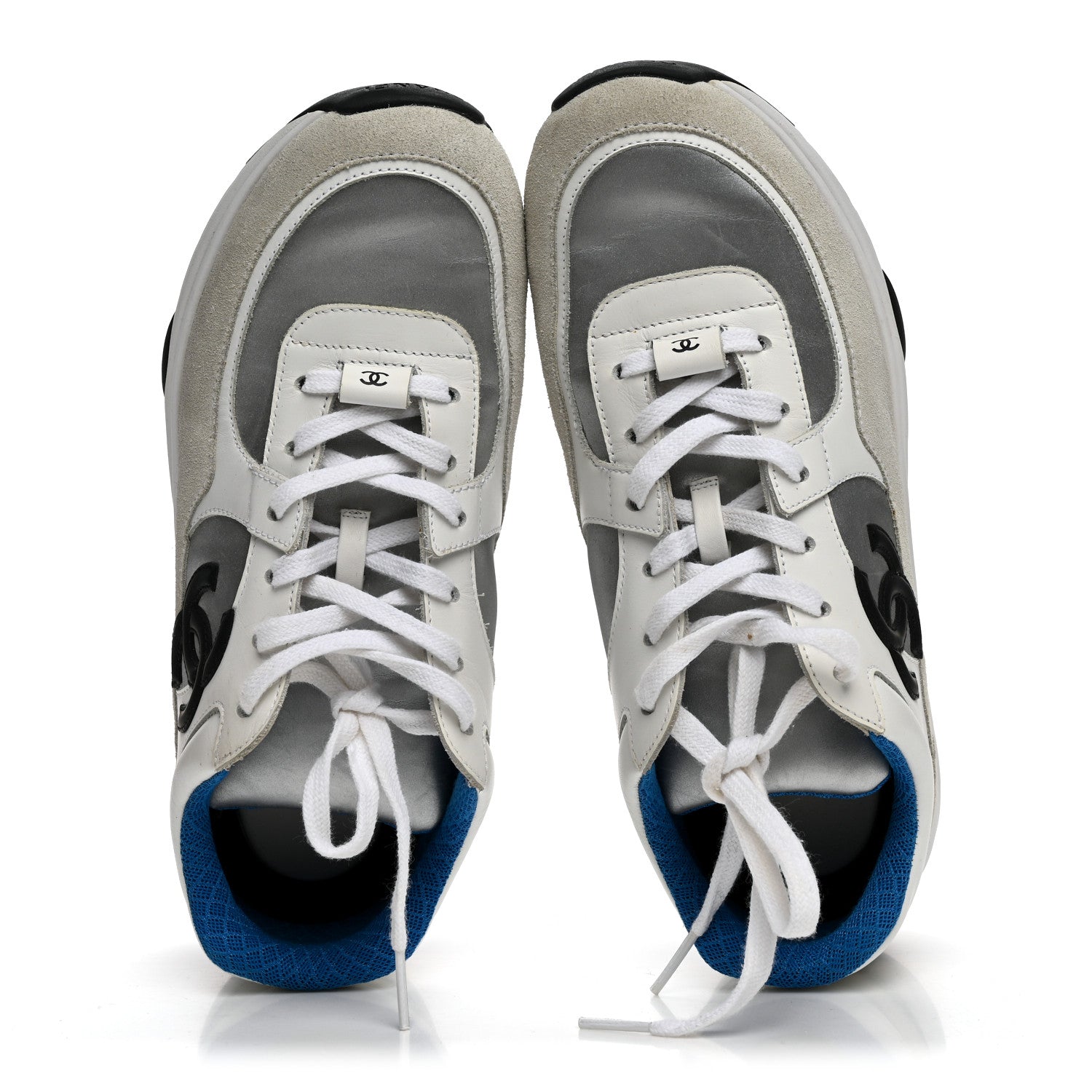 Chanel Calfskin Fabric Sneakers 39.5 White Silver Fluo Blue 6 of 10