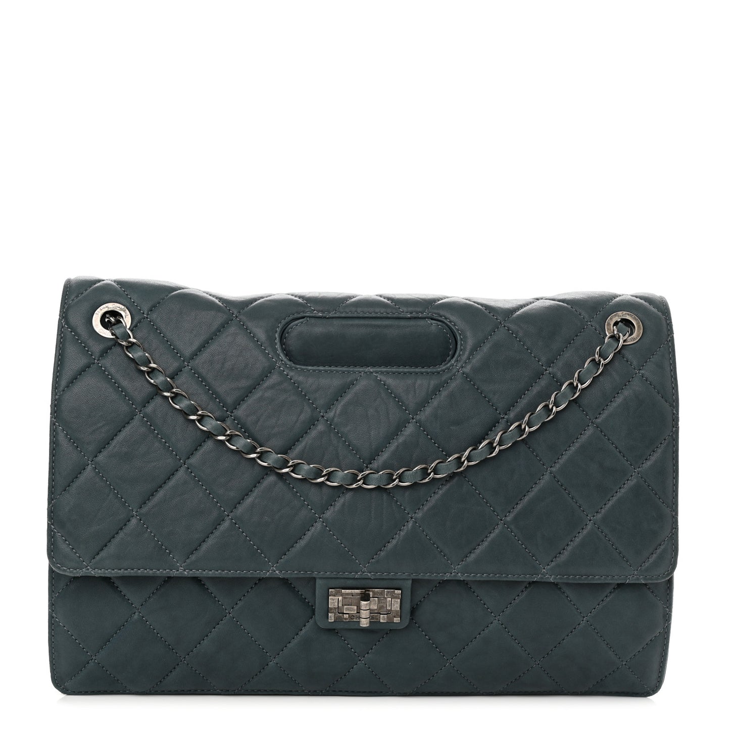 Washed Lambskin Quilted Maxi Take Away Flap Turquoise