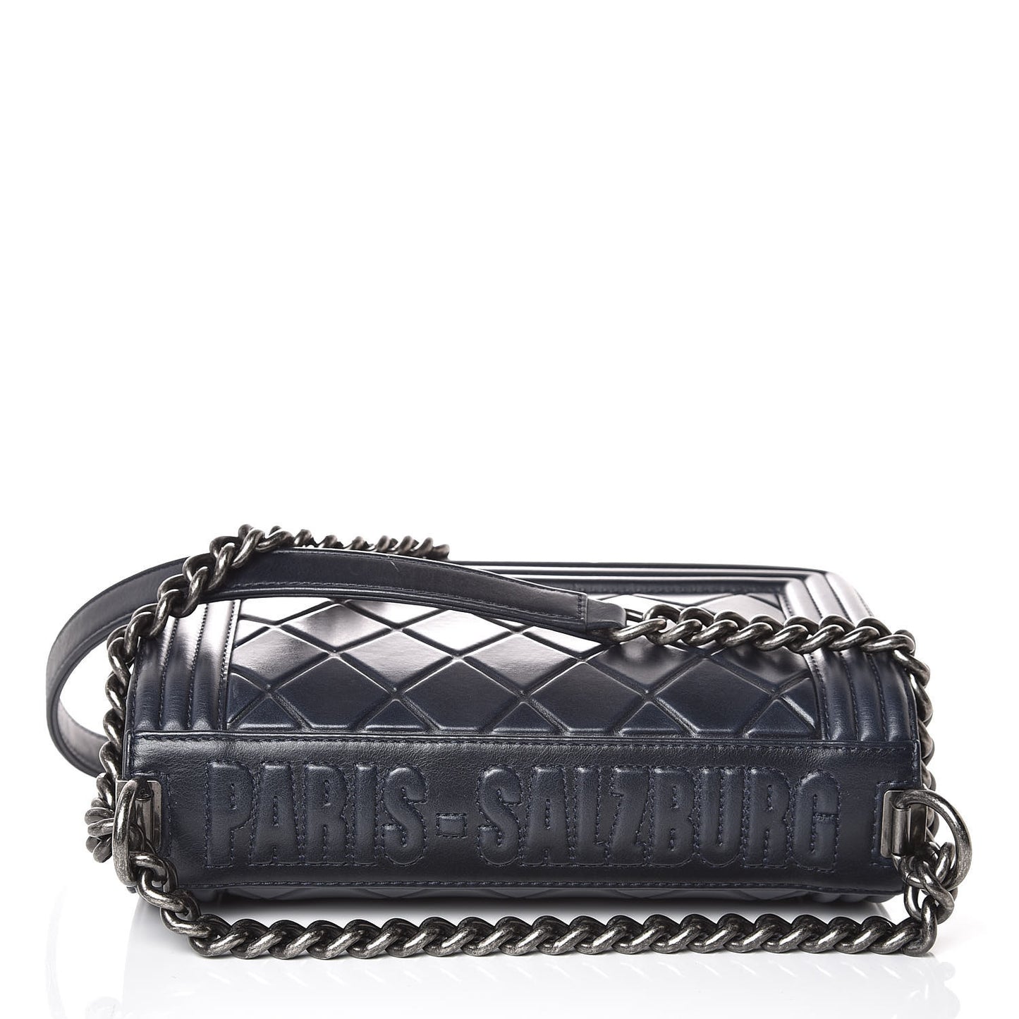 Calfskin Embossed Medium Paris Salzburg Boy Flap Navy