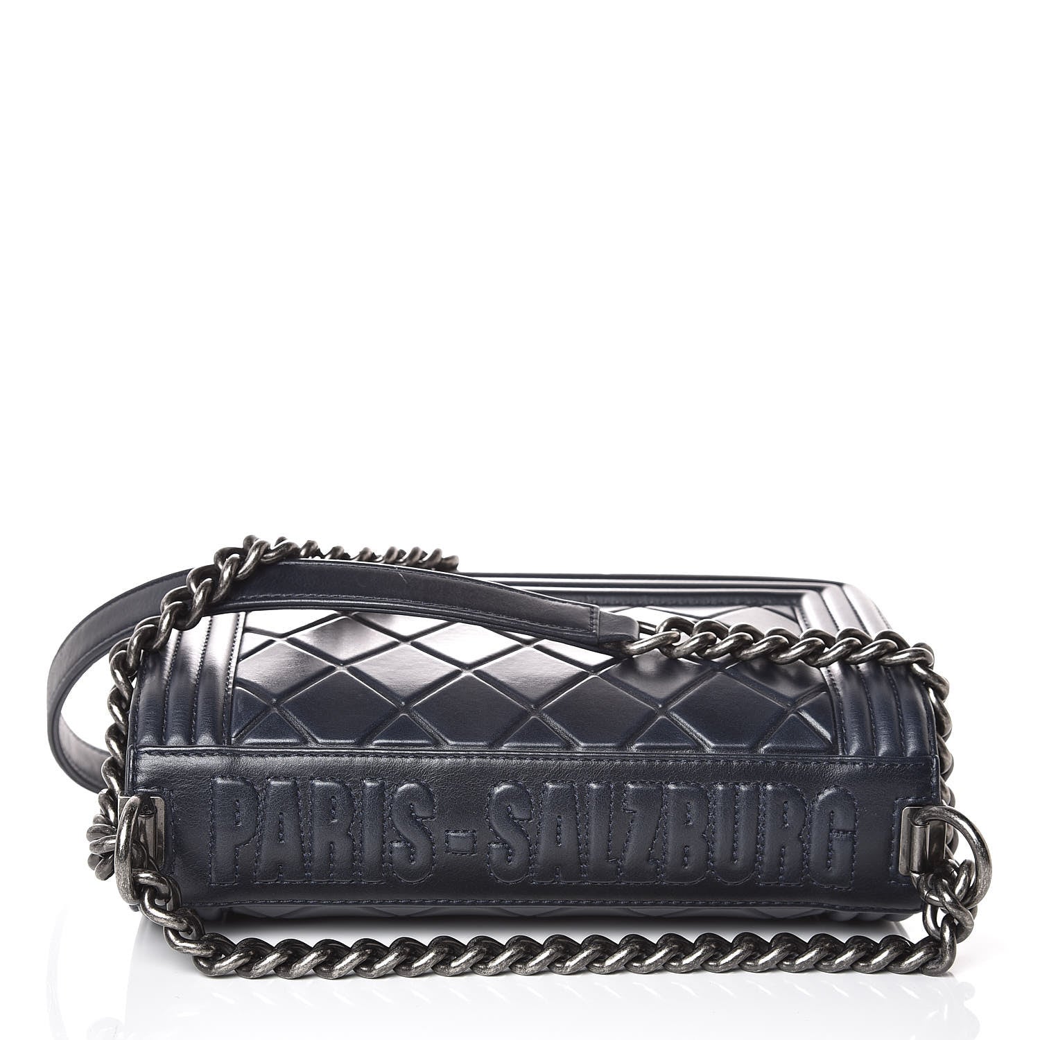 Chanel Calfskin Embossed Medium Paris Salzburg Boy Flap Navy 8 of 10