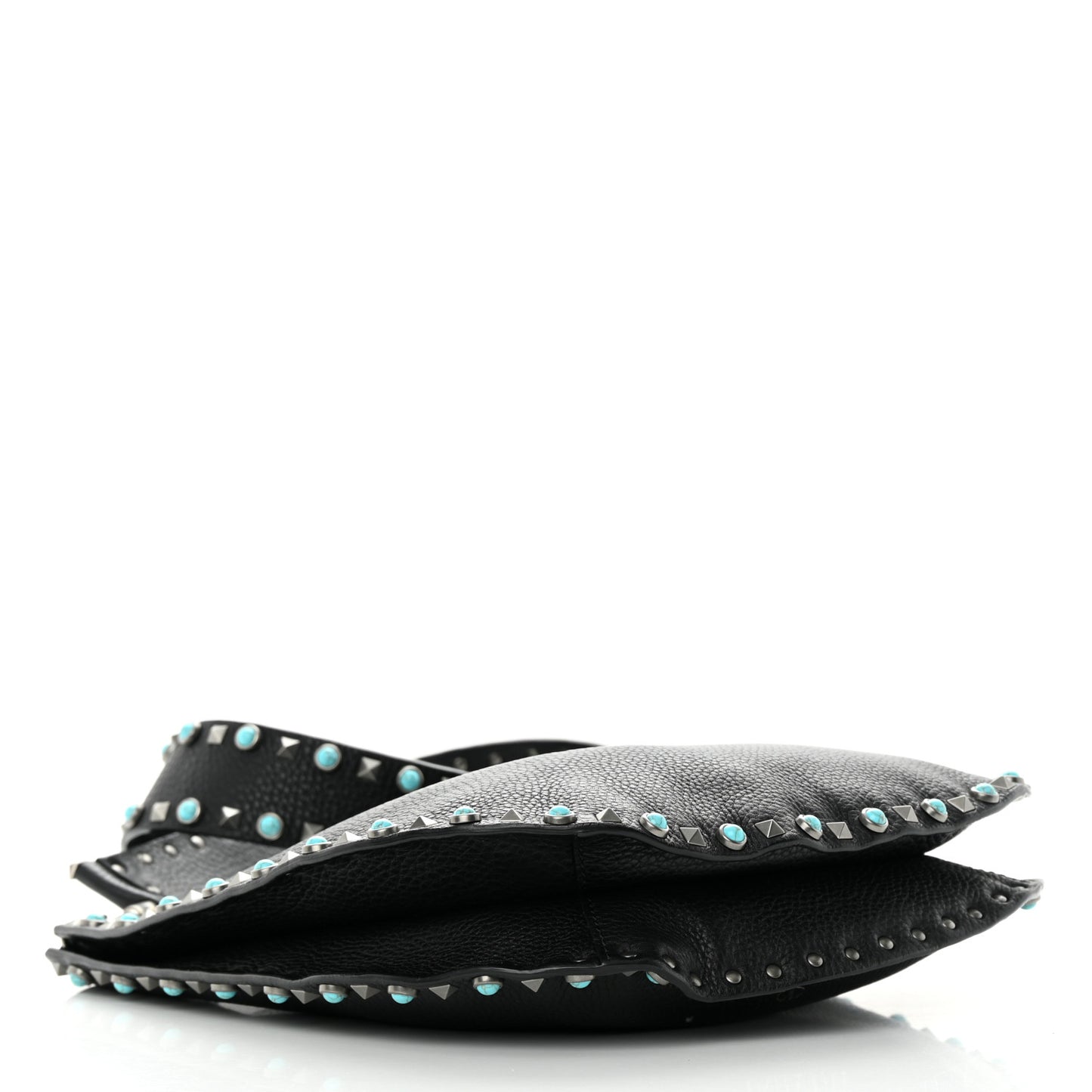 Grained Calfskin Turquoise Small Rockstud Rolling Flip-Lock Messenger Black