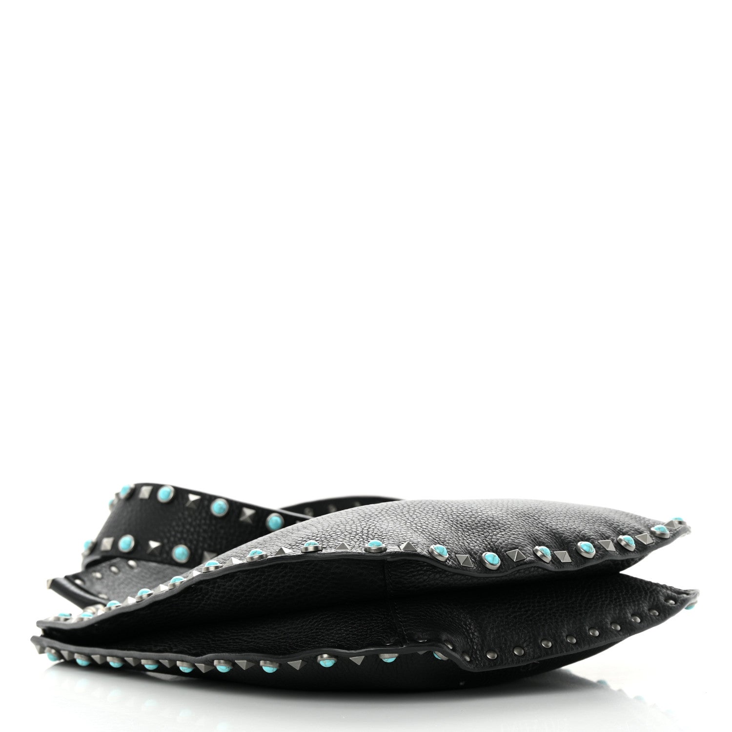 Valentino Garavani Grained Calfskin Turquoise Small Rockstud Rolling Flip-Lock Messenger Black 3 of 11