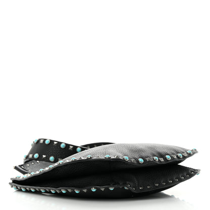 Valentino Garavani Grained Calfskin Turquoise Small Rockstud Rolling Flip-Lock Messenger Black 3 of 11