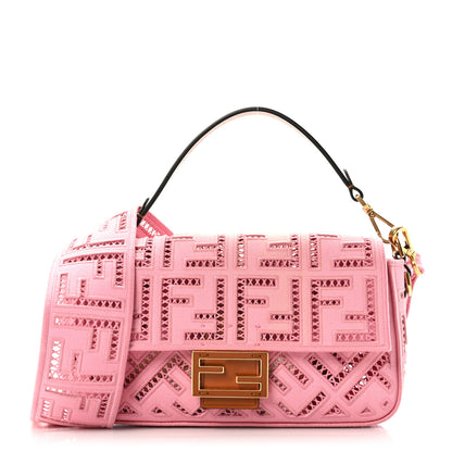 Fendi Canvas Cuoio Agata FF Ajour Embroidered Baguette Ciclamino Cuoio 1 of 10