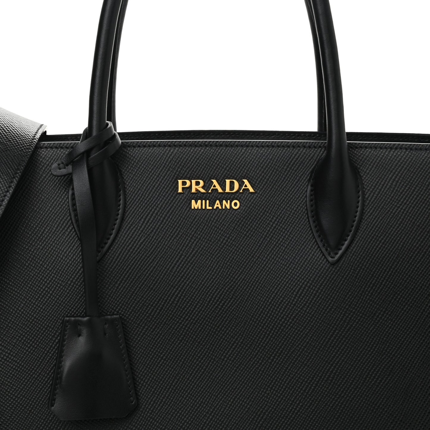 Saffiano City Calfskin Large Bibliothèque Top Handle Black Fuoco