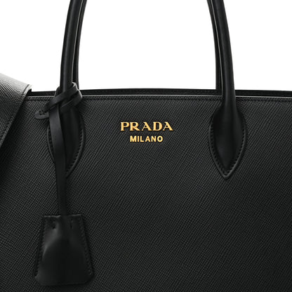 Prada Saffiano City Calfskin Large Bibliothèque Top Handle Black Fuoco 11 of 11