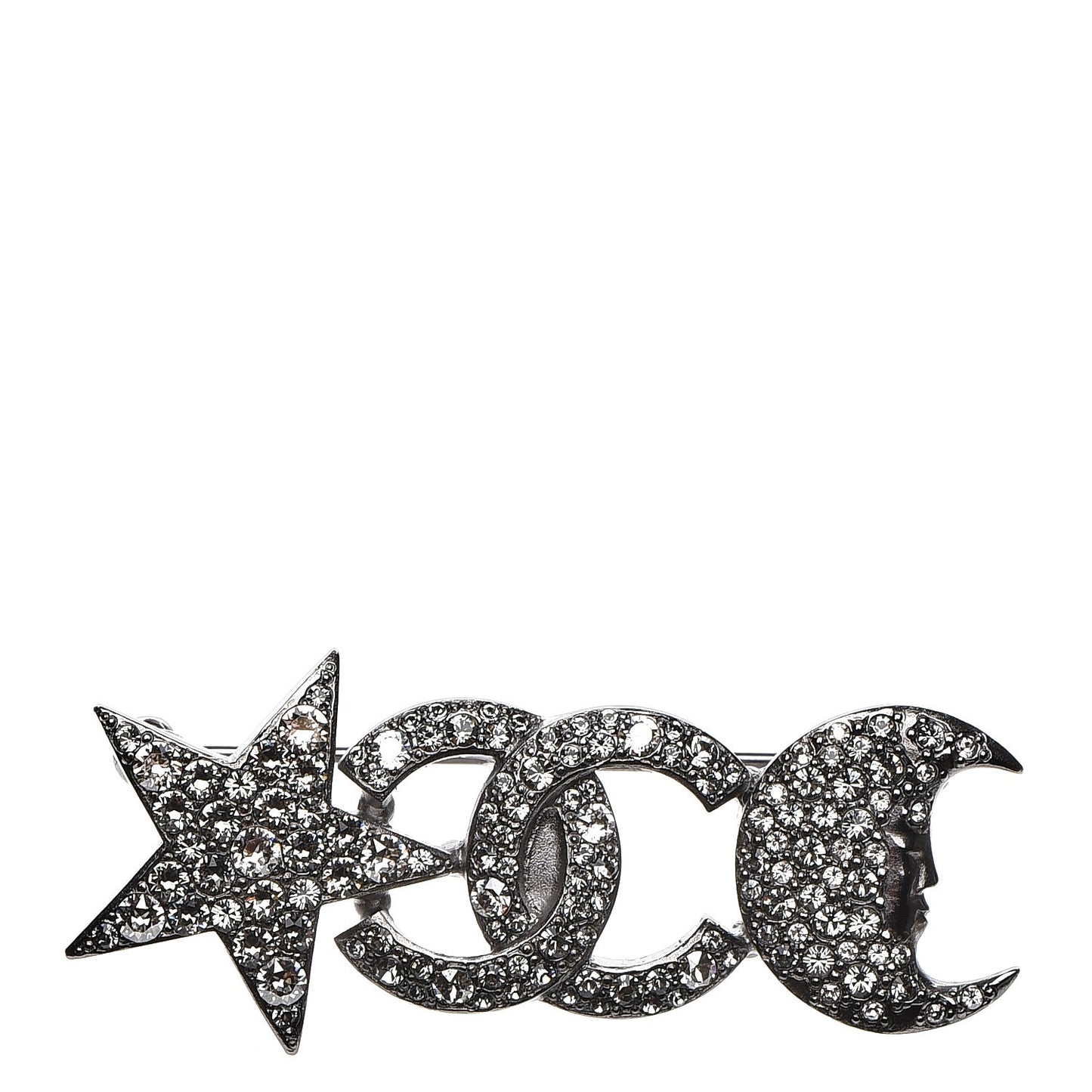 Ruthenium Crystal CC Moon Star Brooch