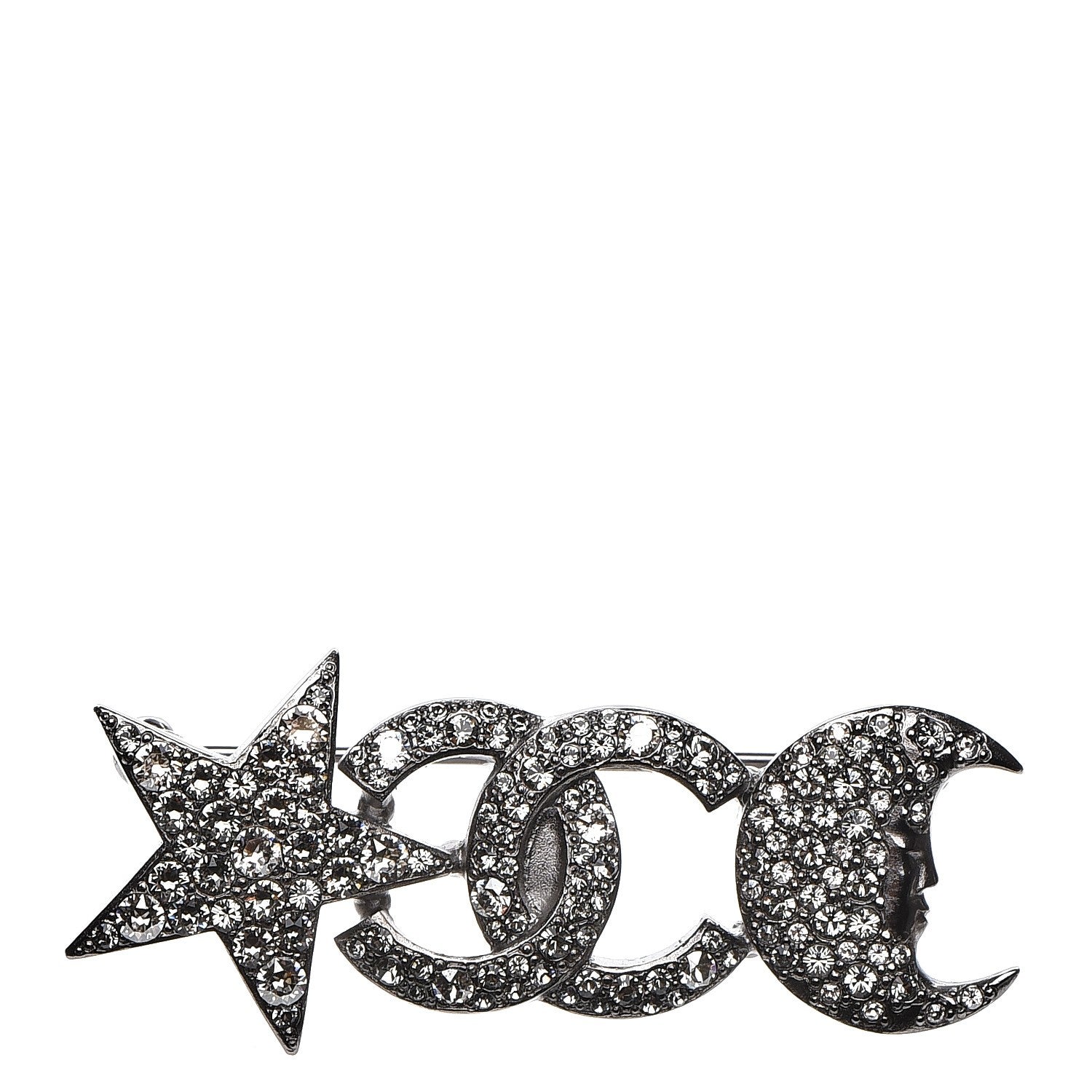 Chanel Ruthenium Crystal CC Moon Star Brooch 1 of 5