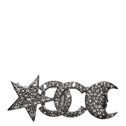 Chanel Ruthenium Crystal CC Moon Star Brooch 1 of 5