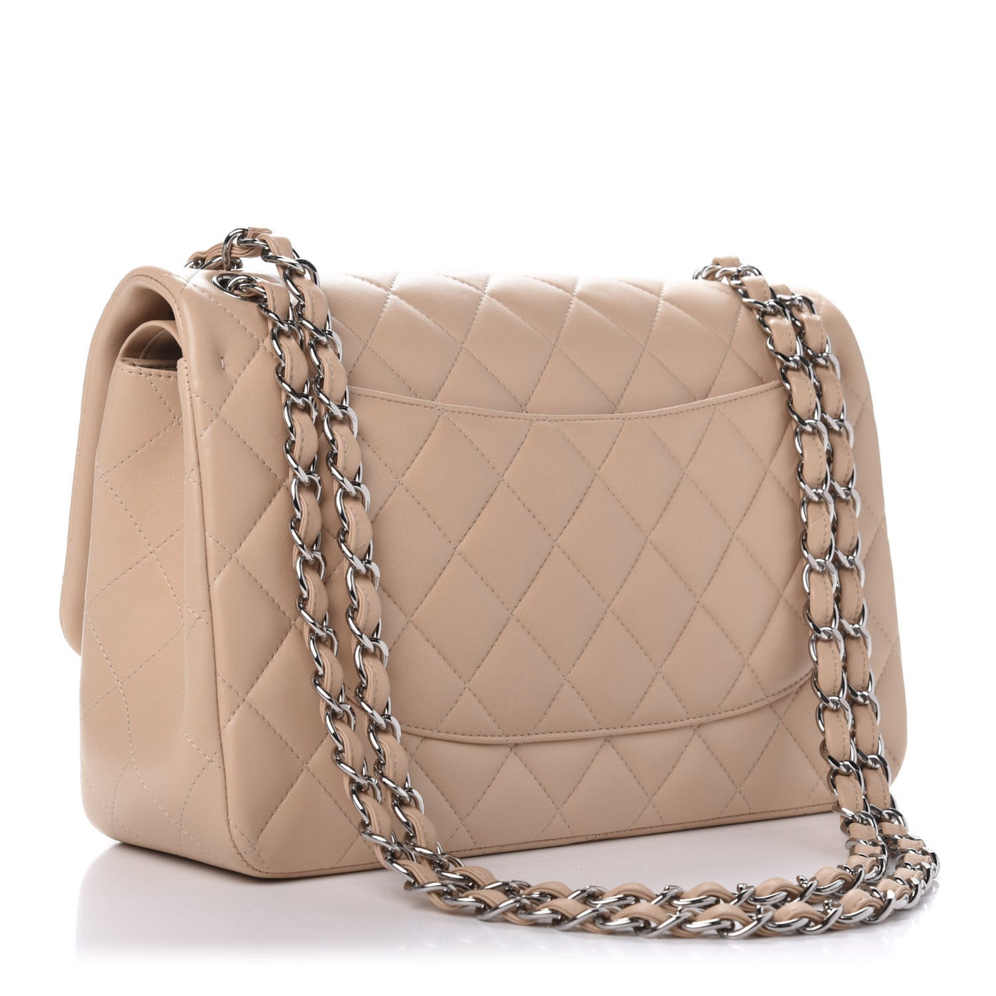Lambskin Quilted Jumbo Double Flap Beige