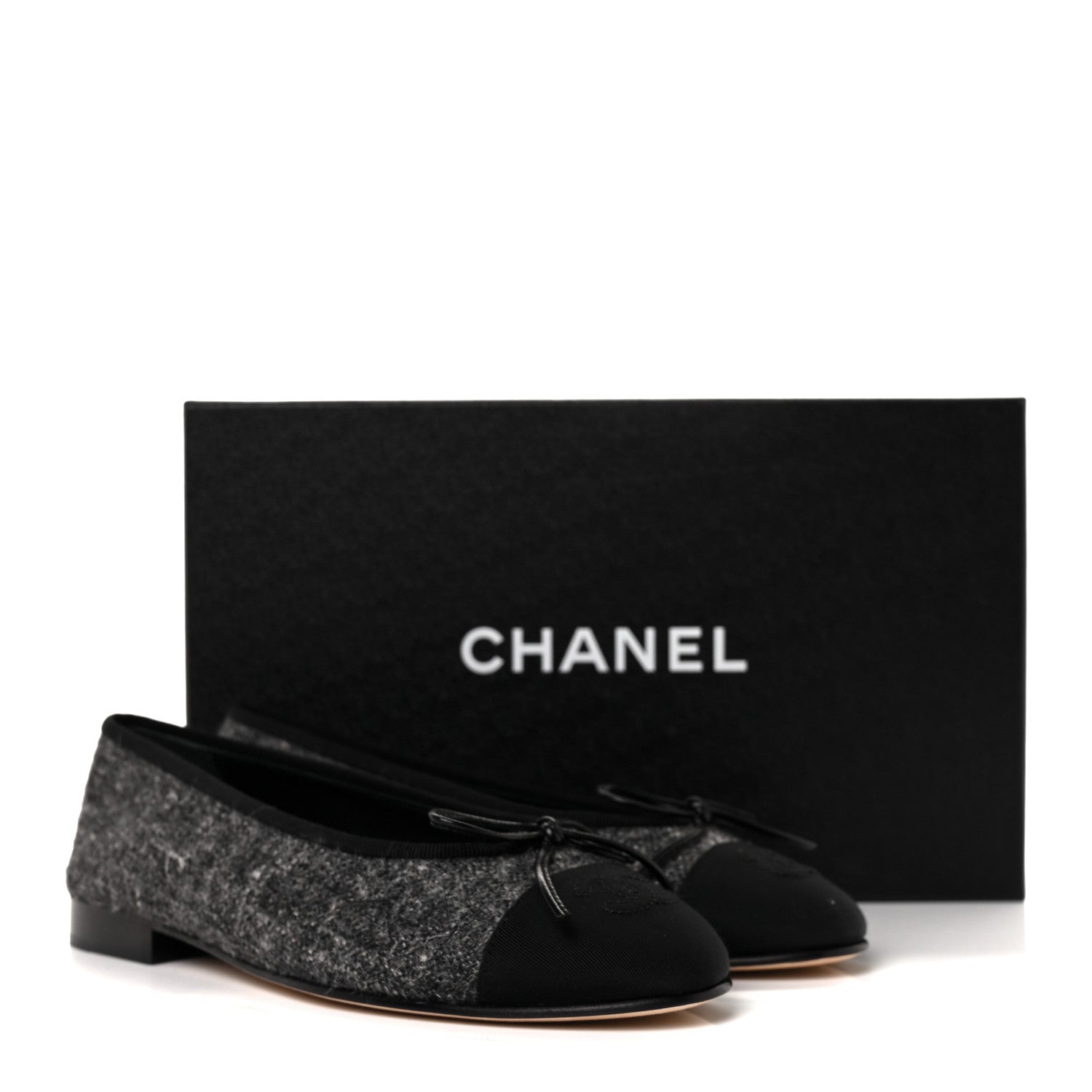 Chanel Tweed Grosgrain Cap Toe Ballerina Flats 35.5 Dark Grey Black 9 of 9