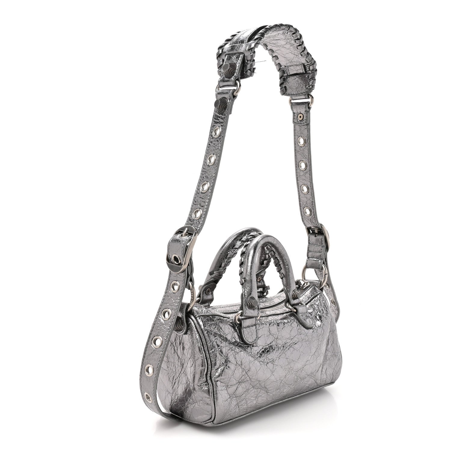 Balenciaga Metallic Agneau Arena Mini Le Cagole Duffle Crossbody Bag Silver 4 of 12