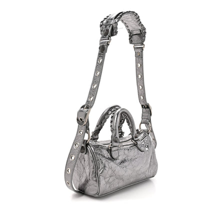 Balenciaga Metallic Agneau Arena Mini Le Cagole Duffle Crossbody Bag Silver 4 of 12