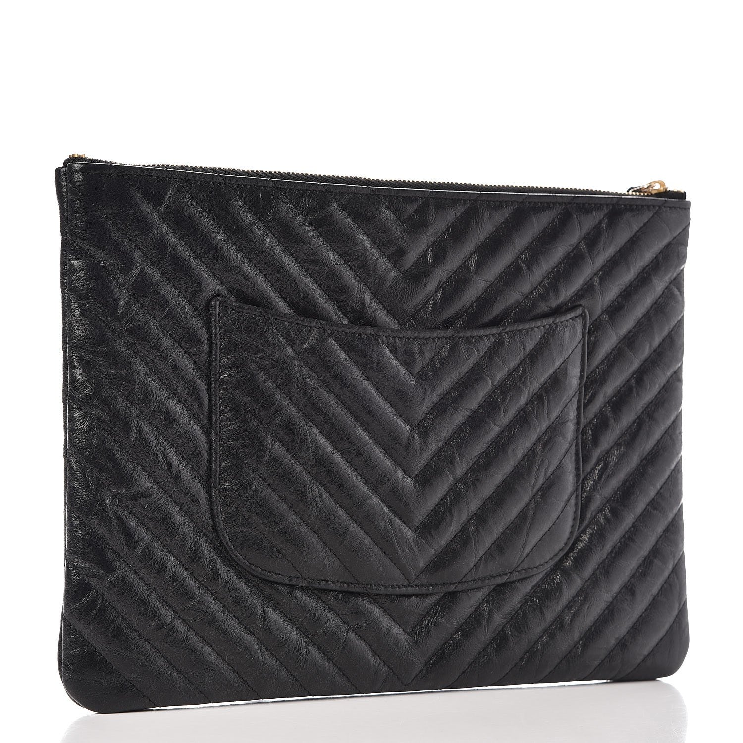 Chanel Crackled Calfskin Chevron Quilted Medium Cosmetic Case Black 3 of 8