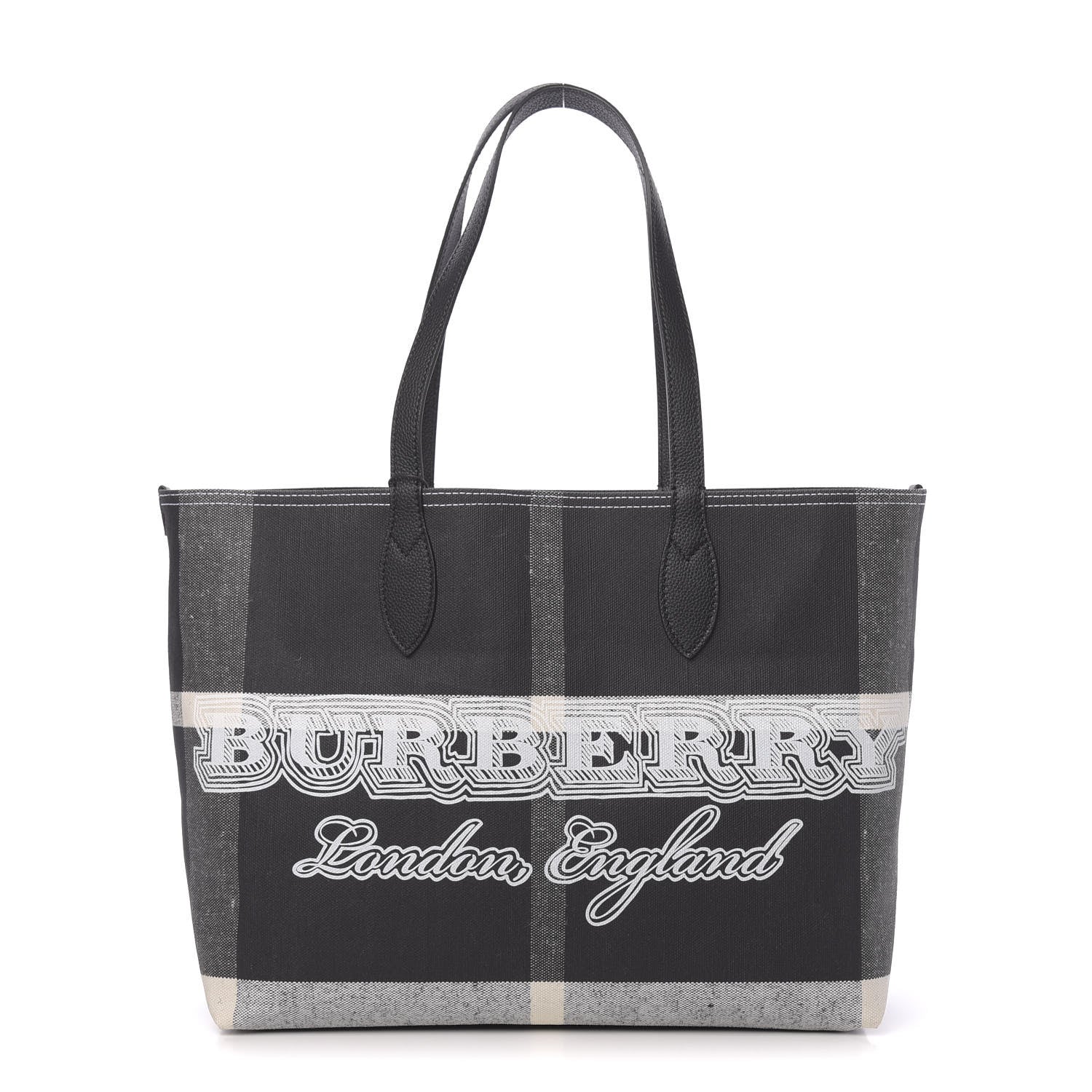 Burberry Coated Canvas Mega Check Medium Doodle Tote Black White 1 of 13