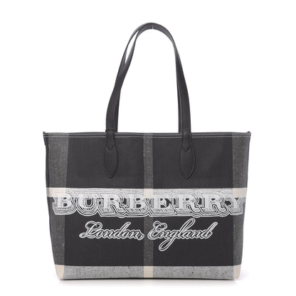 Burberry Coated Canvas Mega Check Medium Doodle Tote Black White 1 of 13