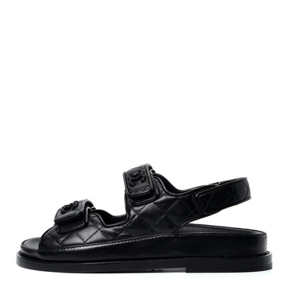 Chanel Lambskin Velcro Dad Sandals 35 Black 1 of 10