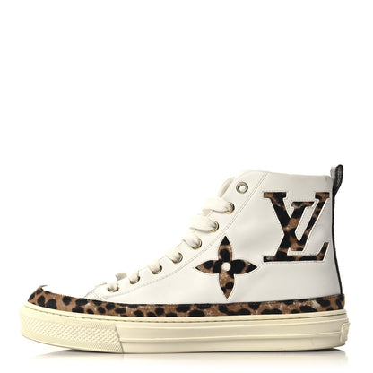 Louis Vuitton Pony Hair Leopard Calfskin Monogram Giant Stellar Sneaker Boots 37 White 1 of 8