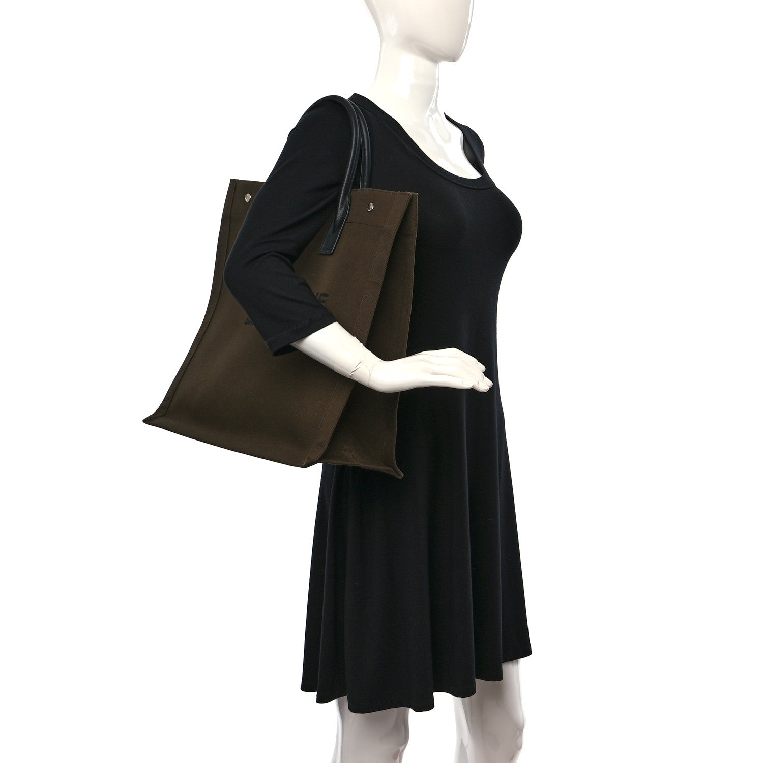 Saint Laurent Linen Calfskin Rive Gauche North South Tote Khaki 2 of 9