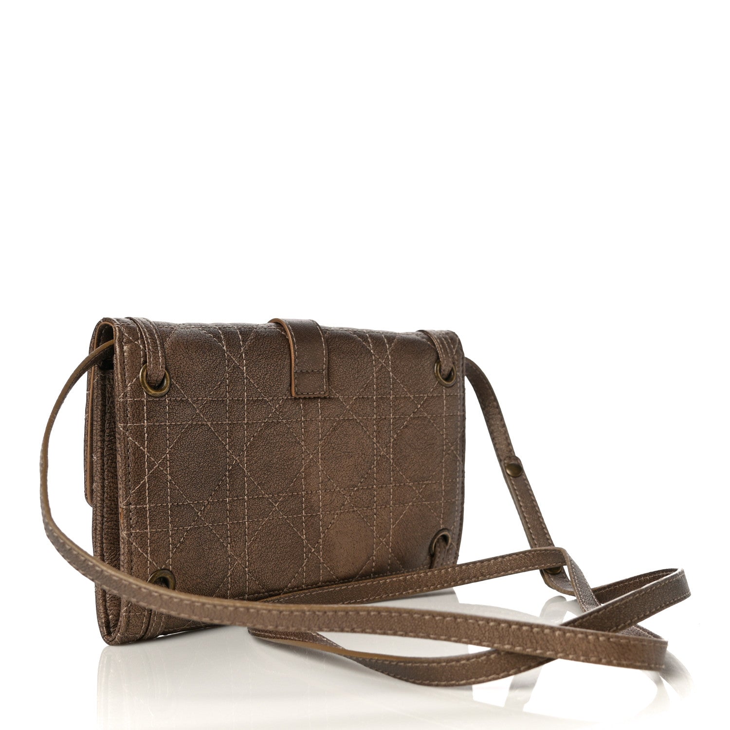 Christian Dior Metallic Grained Calfskin Cannage Crossbody Wallet 2 of 12